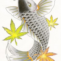 鯉と紅葉のタトゥー、刺青のデザイン、イラスト