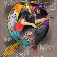 ハロウィン魔女とオバケのイラスト